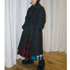 Vince Belted Check Wool Coat (New w/o tag)